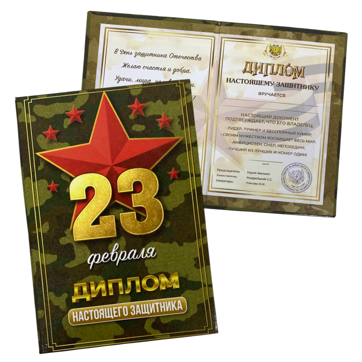 Диплом Настоящего Защитника (23февр) (папка адресная 15 х 11 х 0,4 см)