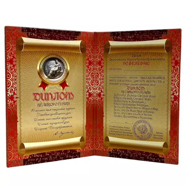 Диплом Великого гения + Медаль Гигант мысли, фото 3