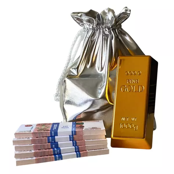 Мешок подарочный (10 пачек + слиток) серебряный