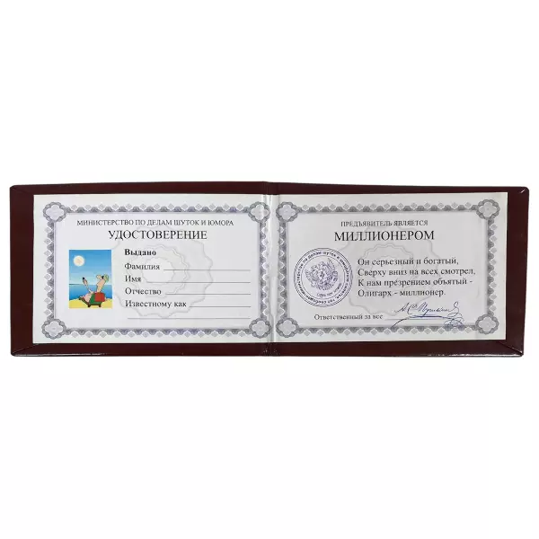 Удостоверение Миллионера + Медаль Клуб олигархов и миллиардеров, фото 3