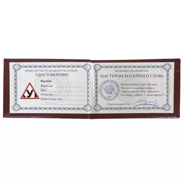 Удостоверение  Мастер матерного слова + Медаль Мастер матерного слова, фото 3