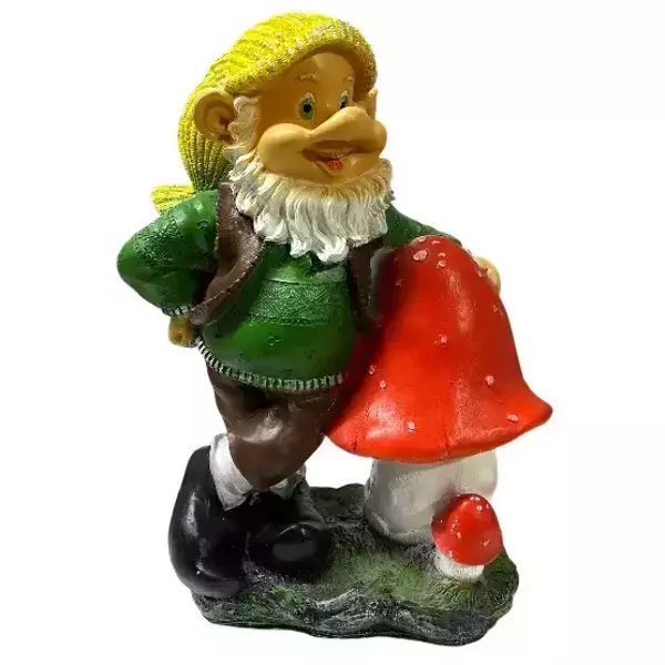 Садовая фигура "Гном ушастый с двумя грибами"