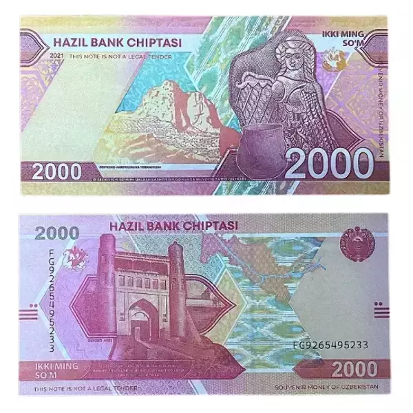 Сувенирные деньги 2 000 сум – 80 банкнот, фото 2