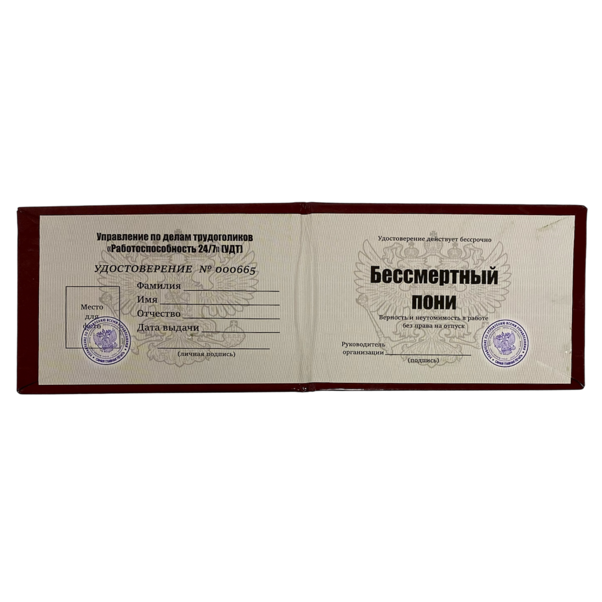 Шуточное удостоверение Бессмертный пони, фото 2