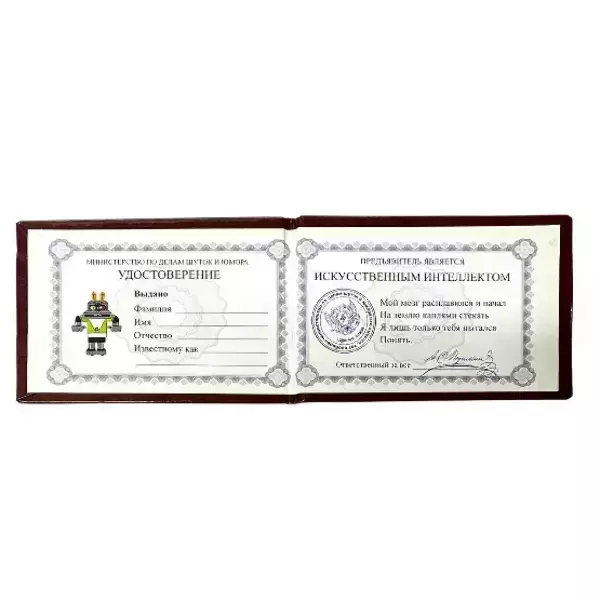 Шуточное удостоверение Искусственного интеллекта, фото 2