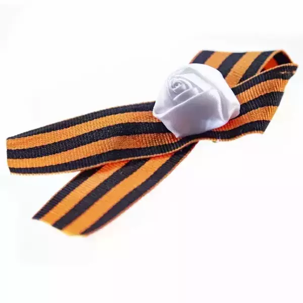 Значок “Георгиевская лента” цветок атлас белый, фото 5