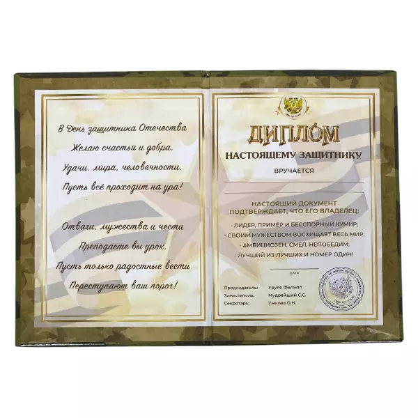 Диплом Настоящего Защитника (23февр) (папка адресная 15 х 11 х 0,4 см)