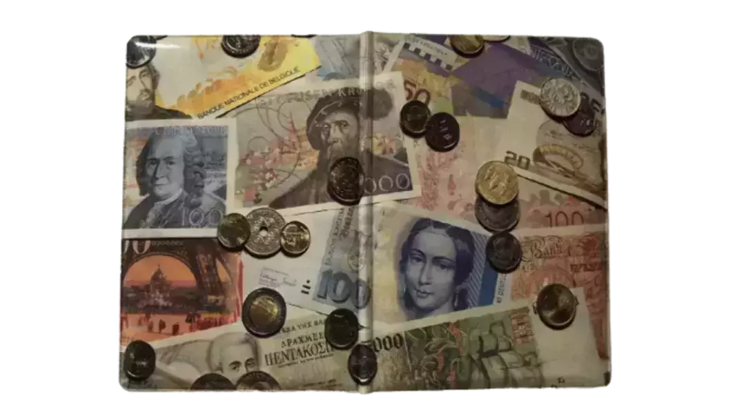 Обложка для паспорта “Купюры с монетами”