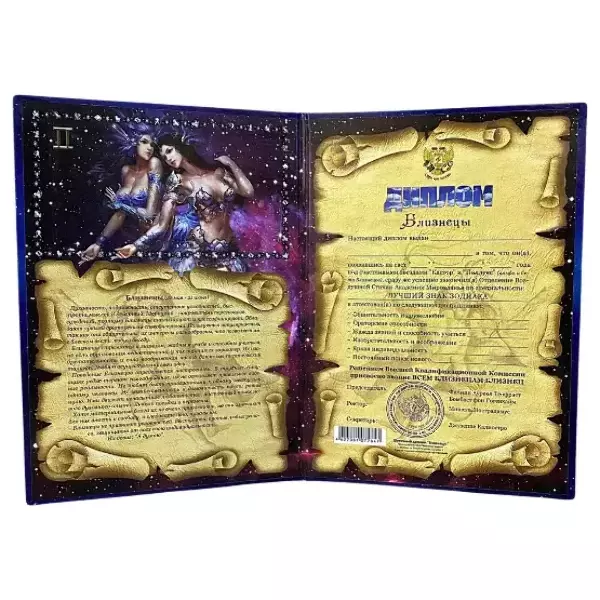 Диплом знака зодиака Близнецы (папка адресная 21 х 15 х 0,4 см), фото 2
