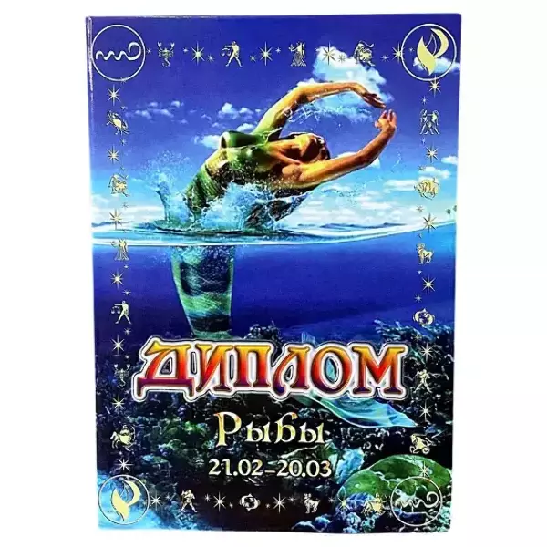 Диплом знака зодиака Рыбы (цветной, папка адресная 21 х 15 х 0,4 см), фото 2