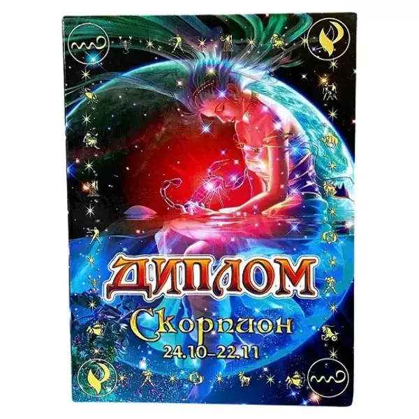 Диплом знака зодиака Скорпион (цветной, папка адресная 21 х 15 х 0,4 см)