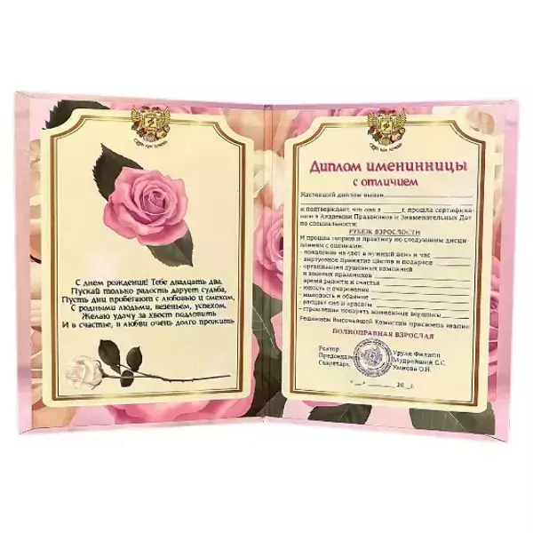 Диплом Именинницы 22 года (папка адресная 21 × 15 × 0,4 см), фото 2