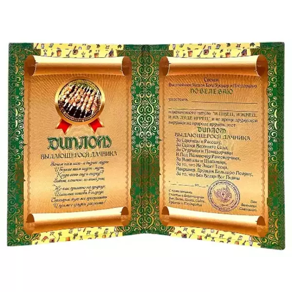 Диплом Выдающегося дачника  (папка адресная 15 х 11 х 0,4 см), фото 2