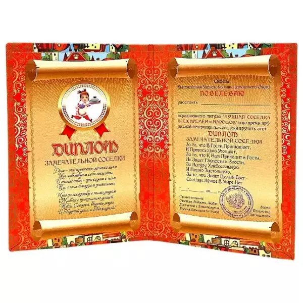 Диплом Замечательной соседки  (папка адресная 15 х 11 х 0,4 см), фото 2