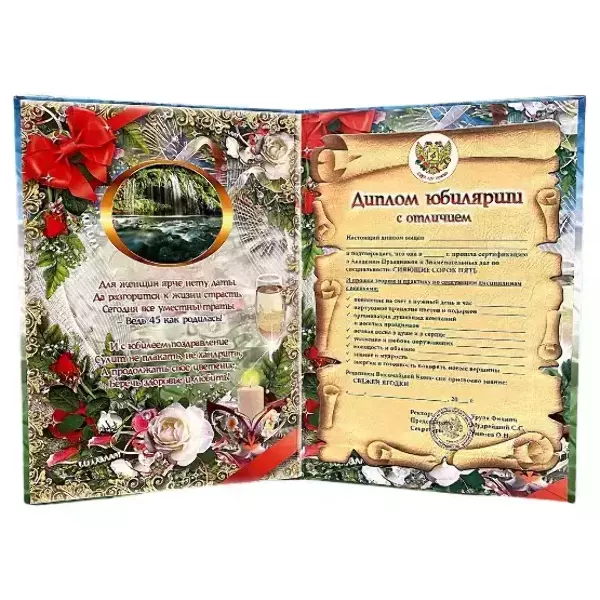Диплом Юбилярши 45 лет  (папка адресная 21 × 15 × 0,4 см), фото 2