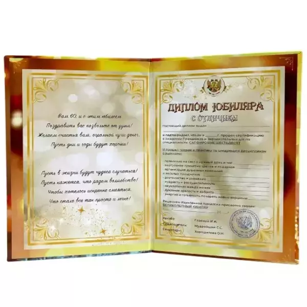 Диплом Юбиляра 60 лет   (папка адресная 21 × 15 × 0,4 см), фото 2