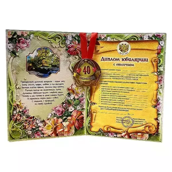 Набор диплом с медалью “Юбилярша 40 лет”, фото 2