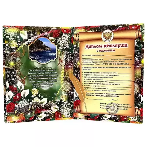 Диплом Юбилярши 75 лет  (папка адресная 21 × 15 × 0,4 см), фото 2