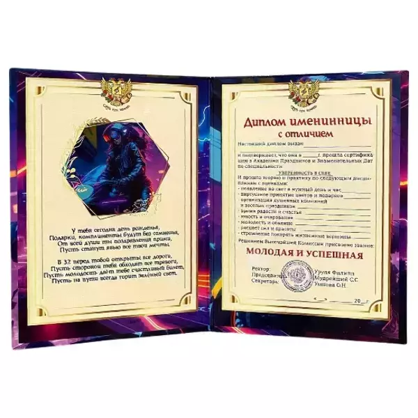 Диплом Именинницы 32 года (папка адресная 21 × 15 × 0,4 см), фото 2