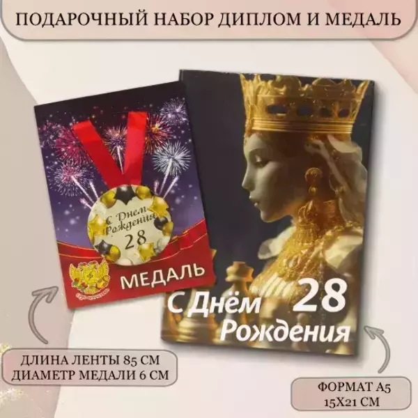 Набор диплом с медалью “Именинница 28 лет”