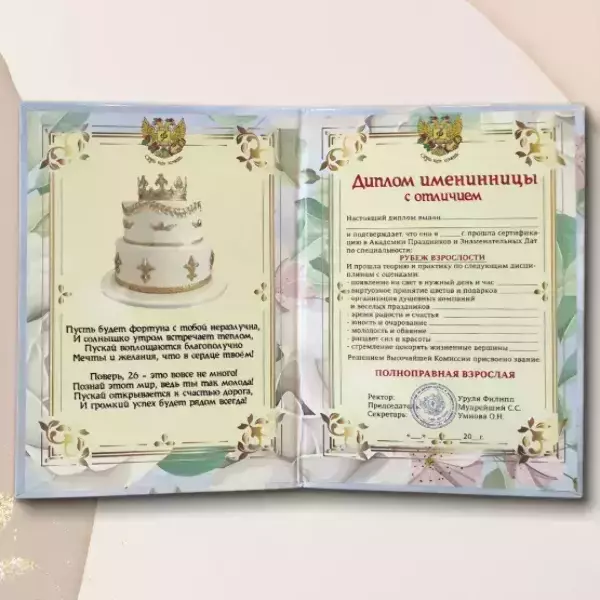 Набор диплом с медалью “Именинница 26 лет”, фото 2