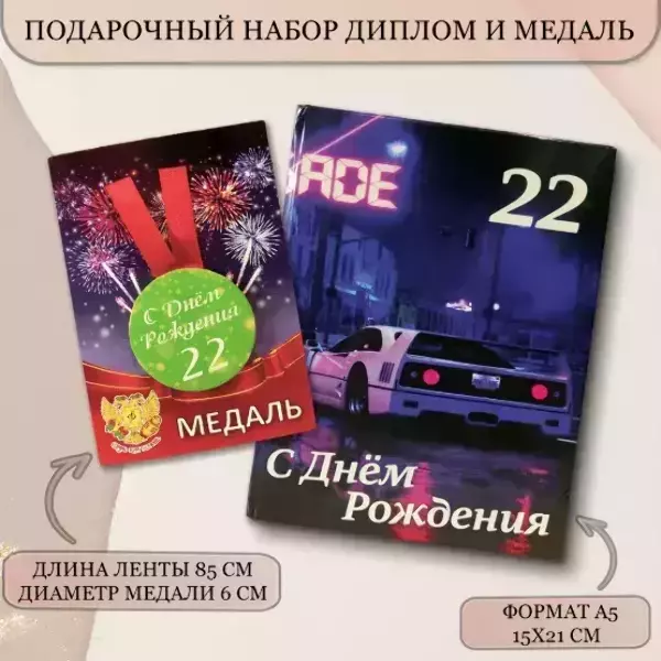 Набор диплом с медалью “Именинник 22 года”