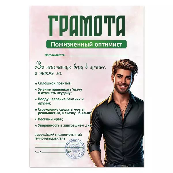 Грамота Пожизненный оптимист