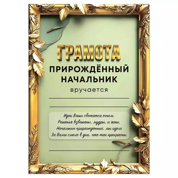 Грамота Прирожденный начальник
