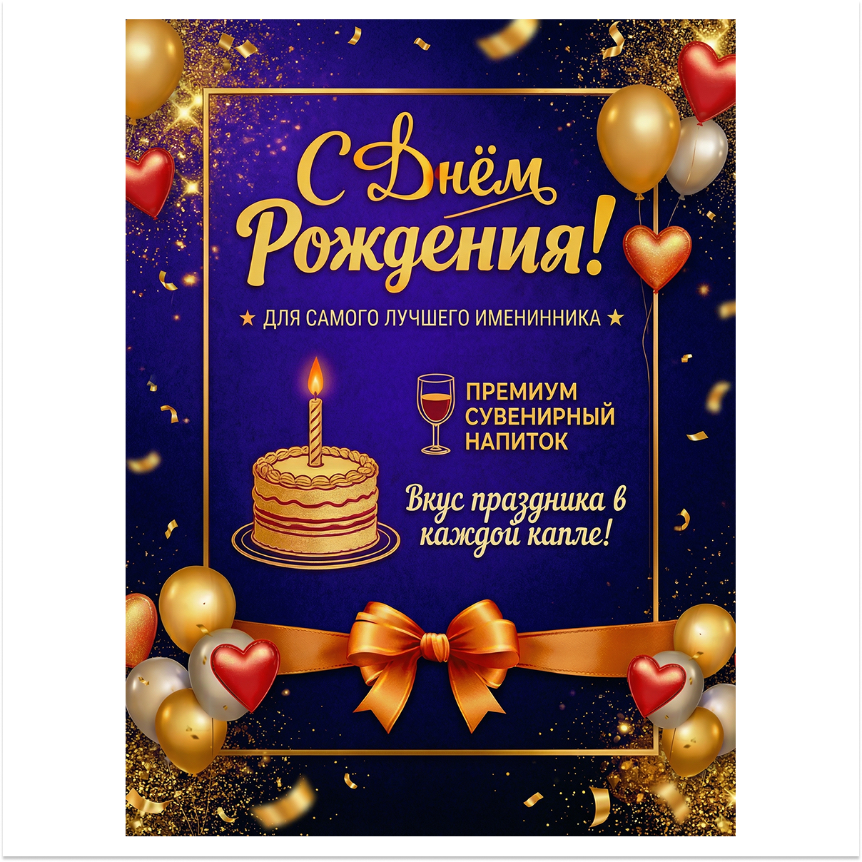 Наклейка на бутылку"С Днем рождения!" (12 шт)