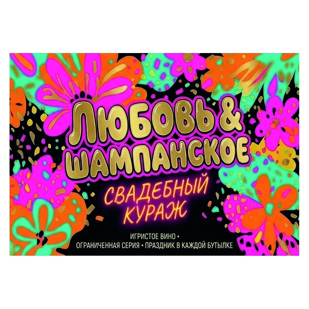 Наклейка на бутылку "Любовь & шампанское. Свадебный кураж" (12 шт)