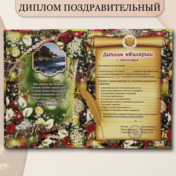 Набор диплом с медалью "Юбилярша 75 лет"