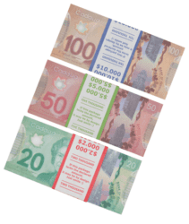 Набор №10 Сувенирных денег новых Канадских долларов (100, 50, 20)