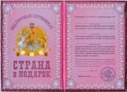 Сертификат на страну в подарок ламинированный 5+0