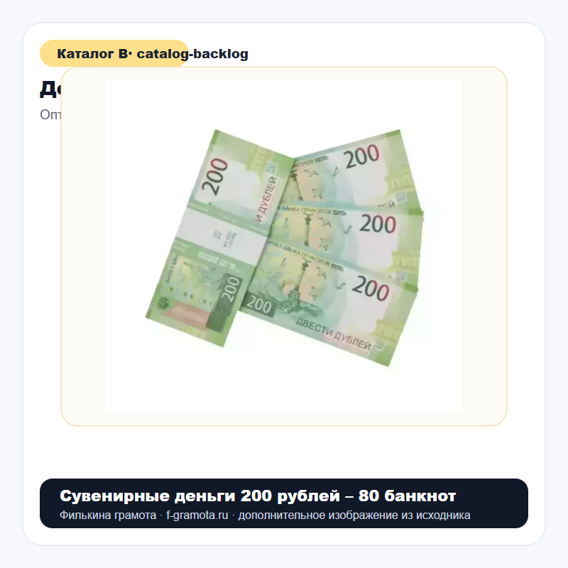 Сувенирные деньги 200 рублей – 80 банкнот - catalog