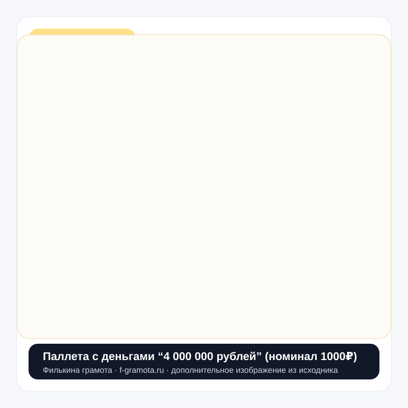 Паллета с деньгами “4 000 000 рублей” (номинал 1000₽) - closeup