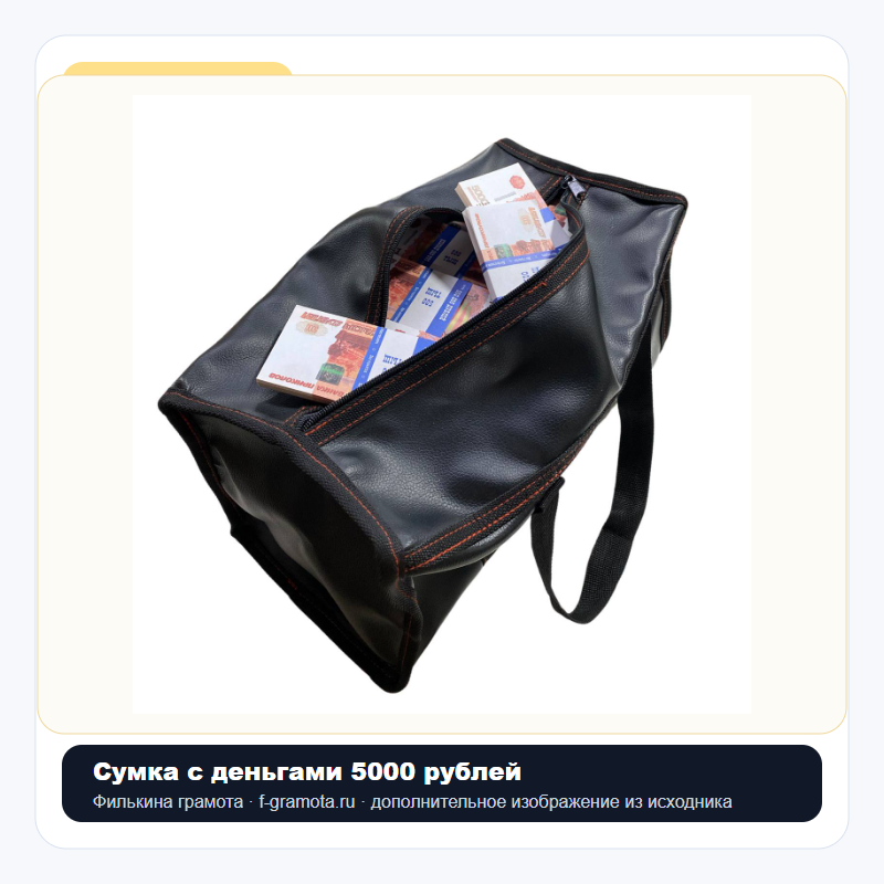 Сумка с деньгами 5000 рублей - closeup