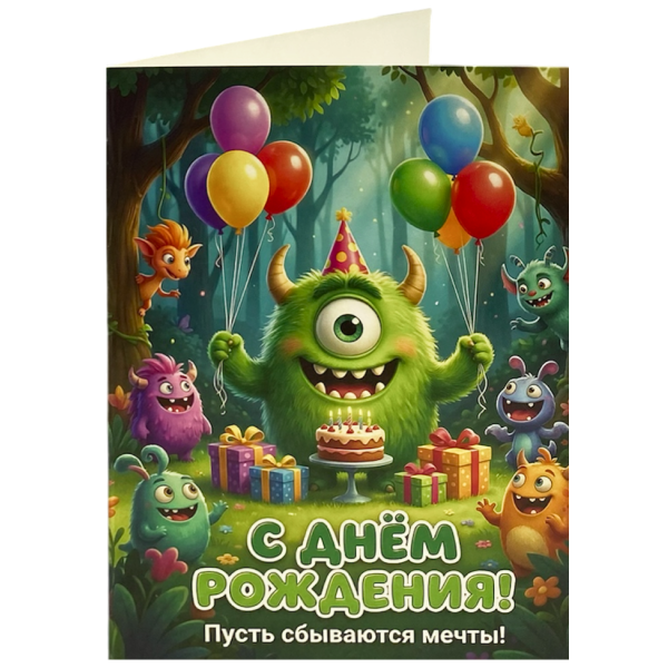 Открытка детская с ДР (монстры)