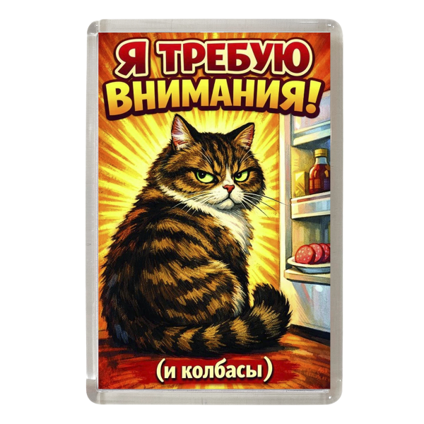 Магнит коты "Я требую внимания!  (и колбасы)"