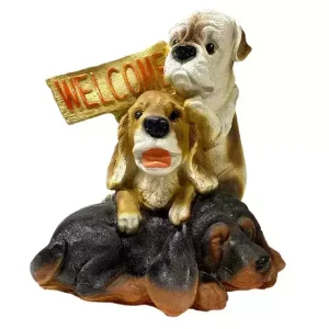 Садовая фигура "Щенки с табличкой WELCOME"