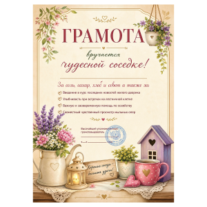 Грамота Чудесная соседка
