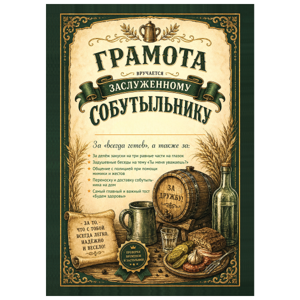 Грамота Заслуженный собутыльник