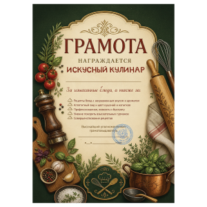 Грамота Искусный кулинар