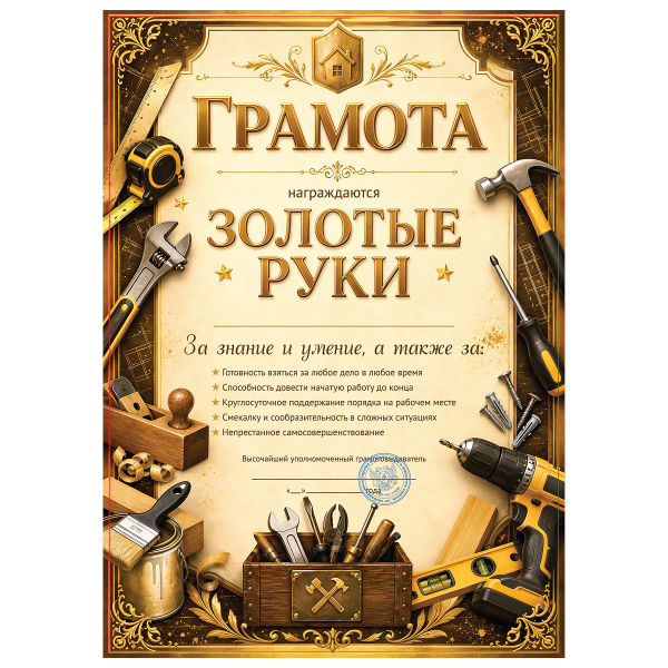 Грамота Мастер золотые руки