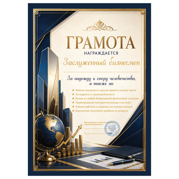 Грамота Заслуженный бизнесмен