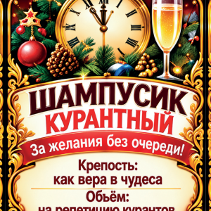 Наклейки на бутылку «Шампусик курантный» — дизайн этикетки