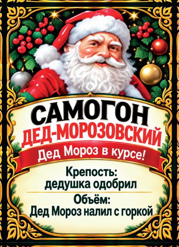 Наклейки на бутылку «Самогон Дед-Морозовский», комплект 12 шт.