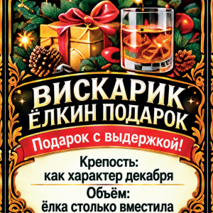 Наклейки на бутылку «Вискарик ёлкин подарок» — дизайн этикетки
