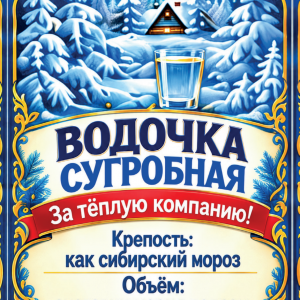 Наклейки на бутылку «Водочка сугробная» — дизайн этикетки