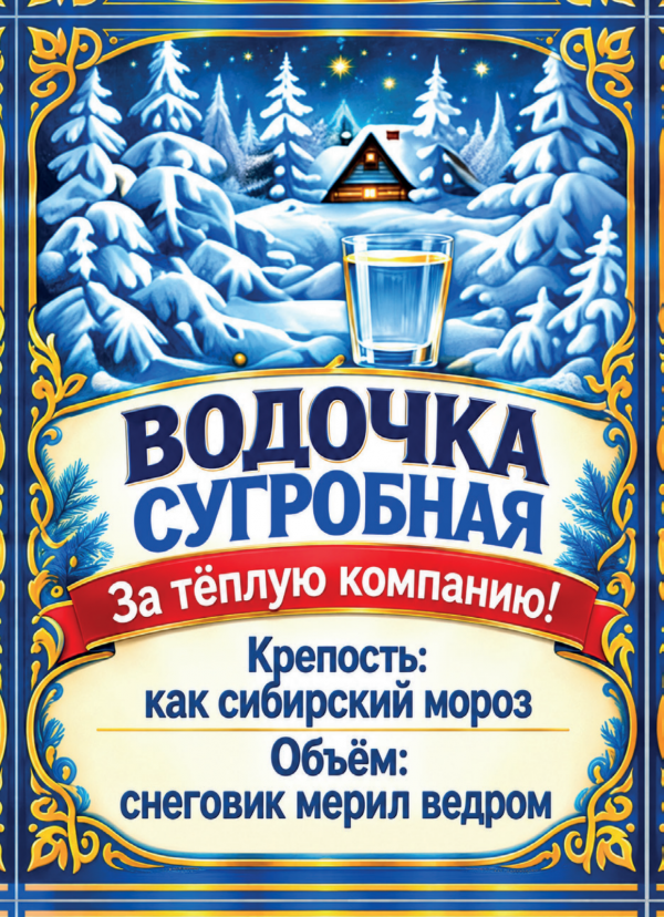 Наклейки на бутылку «Водочка сугробная», комплект 12 шт.