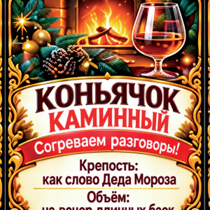 Наклейки на бутылку «Коньячок каминный» — дизайн этикетки